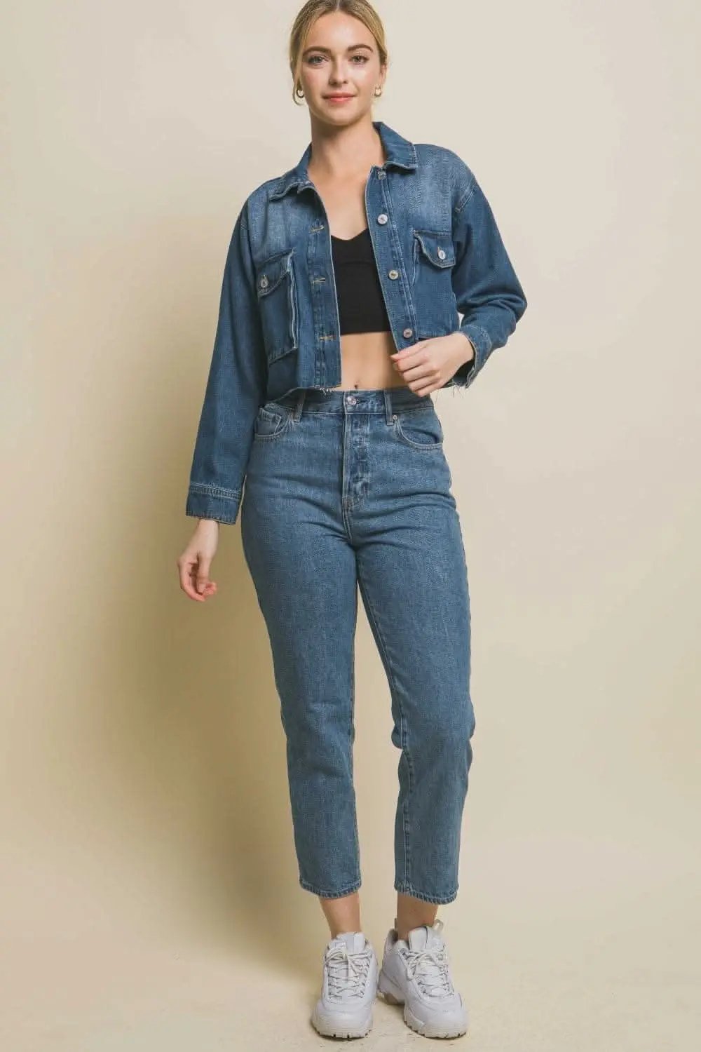 Love Tree Raw Hem Button Up Cropped Denim Jacket - Love Salve